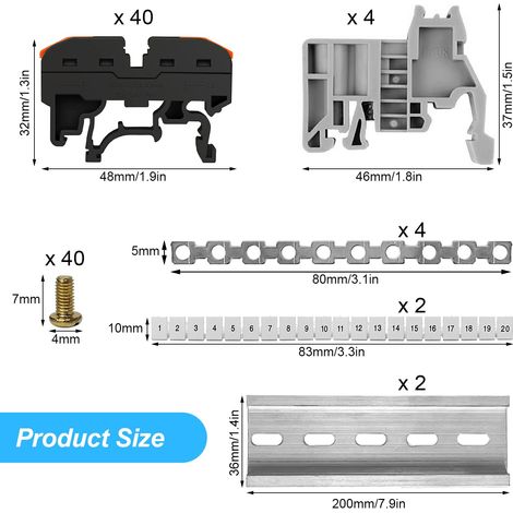 40 Pièces Kit de Bornier de Rail Din Electrique, PCT-211 0,08-4 mm² Bornier Electronique Terre, Bornier de Connecteur de Rail pour Projets de Bricolage CâBlage Rapide Enfichable de la Conversion (1/4)
