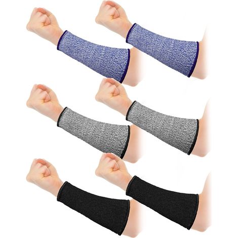 3 paires de protège-bras pour peau fine et contusions, manchons d'avant-bras résistants aux coupures (7,9 pouces) - Noir, gris et bleu