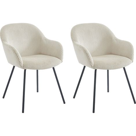 Sedia con braccioli in Velluto a coste e Metallo Nero Beige  - Lotto di 2 - MARENZIA