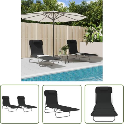 The Living Store Sonnenliegen Klappbar 2 Stk. Schwarz Textilene und Stahl - Sonnenliegen - Gartenmöbel - Outdoor Möbel - Balkonmöbel - Textilene (1/5)