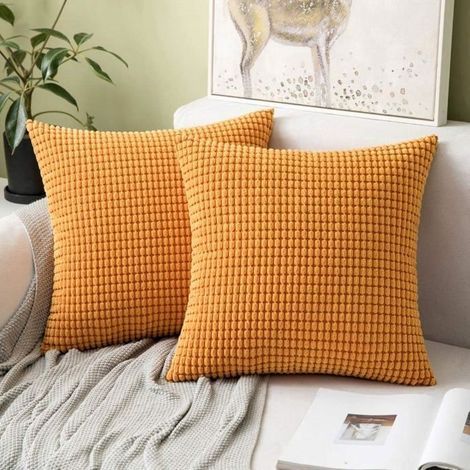 Set mit 2 weichen und dekorativen modernen Kissenbezügen für Wohnzimmer, Sofa und Schlafzimmer, 45 x 45 cm, orange (1/4)