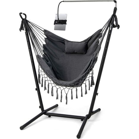Silla colgante ajustable con soporte y cojín, color gris, capacidad de 250 kg