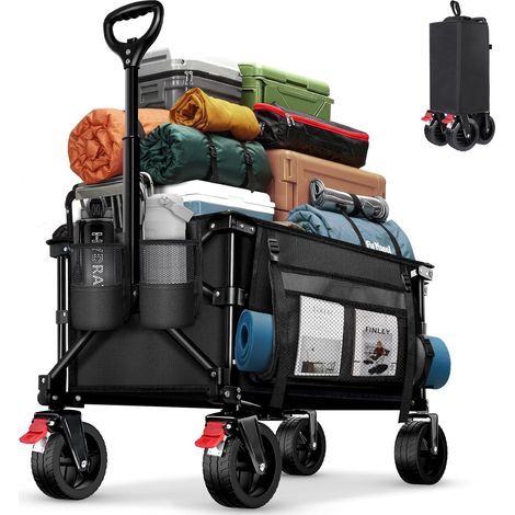 130L Chariot Pliable avec Freins, Chariot de Plage 6inch Roues Tout Terrain, Poignée Réglable, Grande Capacité 100KG pour Extérieur Camping Festival, BBQ, Pique-Nique, Camping, Jardin (1/5)