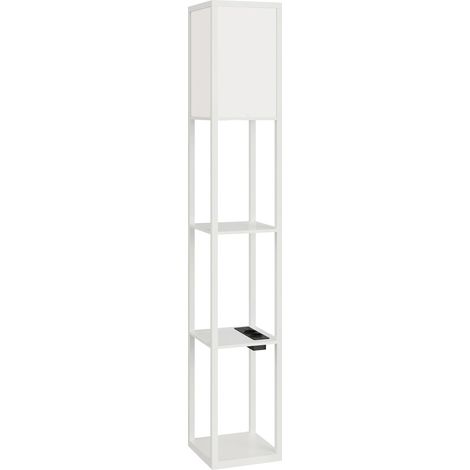 Lampada da Terra 26x26x160 cm Struttura con Ripiani Luce Regolabile Interruttore a Pedale e Porte USB in MDF Bianco (1/5)