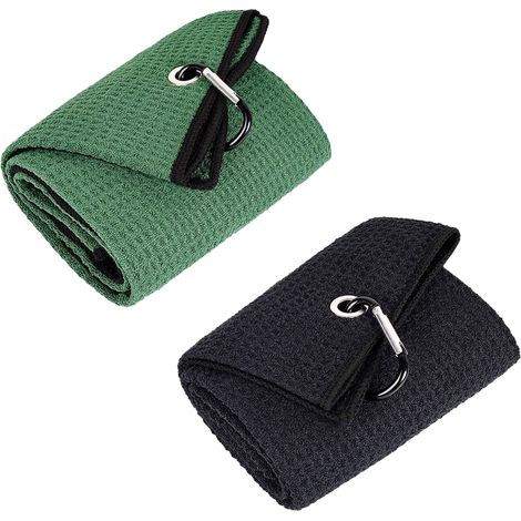 Lot de 2 serviettes de golf 40x40cm, en microfibre avec mousqueton, pour sacs de golf hommes