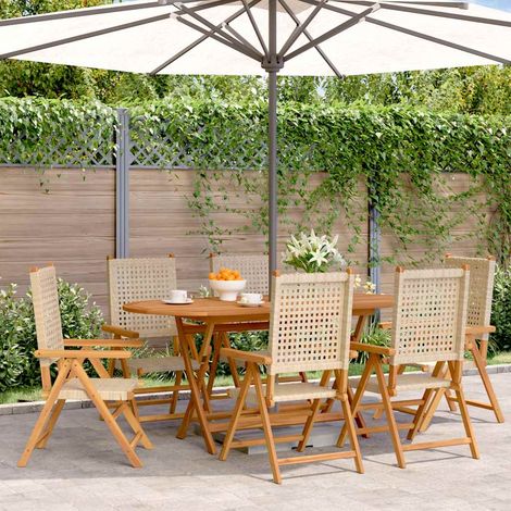 vidaXL Sillas plegables reclinables, 6 unidades, color beige, poliratán y madera maciza. (1/5)