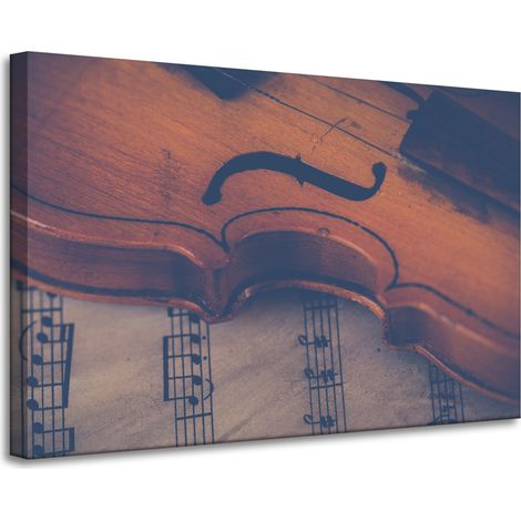 Lienzo impreso con diseño de violín y flauta, 90x60 cm.