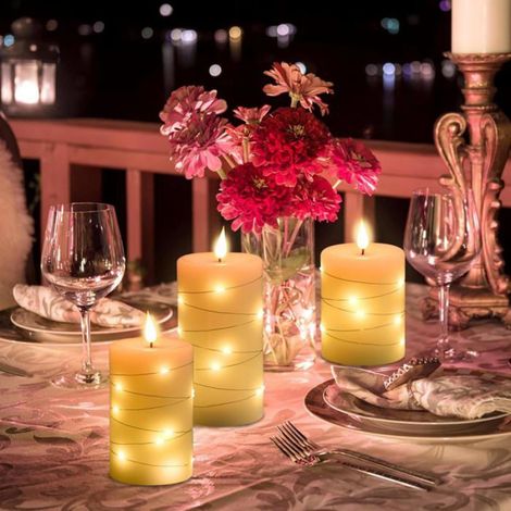 Lumire LED fausse bougie LED piles de 4 5 6 pouces avec tlcommande et chane toile intgre (1/4)