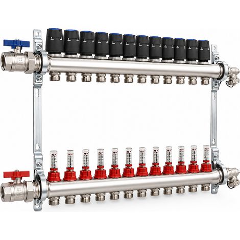 BADfabrik24 Eco Heizkreisverteiler Edelstahl für 12 Heizkreise mit 12 Stück Strawa Strawatherm Stellantrieb 230 V stromlos geschlossen (1/5)