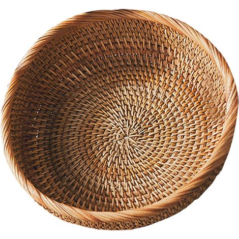 1 Corbeille à fruits, panier à pain tressé, rotin naturel, fond plat, pour cuisine et salon (1/5)