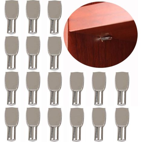 Lot de 30 supports d'étagère de 7 mm - En forme de cuillère plate - Support d'étagère - Pour armoire, bibliothèque, cuisine, meubles (argenté) (1/5)