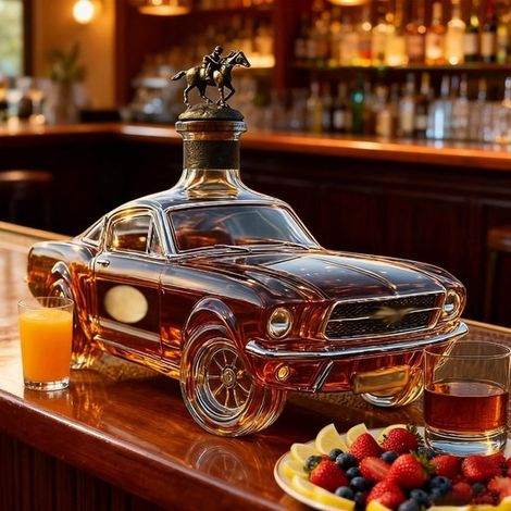 Decantador de whisky con forma de coche, botella de vidrio especial de 350 ml con cierre hermético, vodka y vino: regalo único para hombres (1/5)