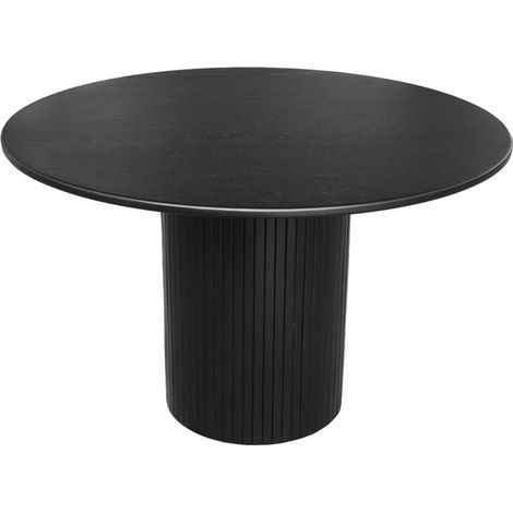 Round rubberwood dining table and oak veneer 4 seats, Black, 115x115x73 cm - Estelle