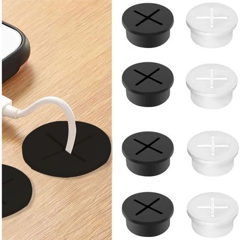 Lot de 8 passe-câbles en silicone flexible - 25 mm de diamètre - Œillets de bureau pour bureau d'ordinateur - Pour la maison (1/4)