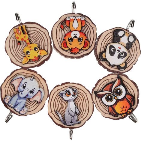 BRAVIX Patère en Forme D'animaux 6 Pièces Patère en Bois Autocollantes Patere Bois Animaux Sans Percage Crochets Muraux Autocollants en Bois Crochet Adhésif Mural Patère Murale