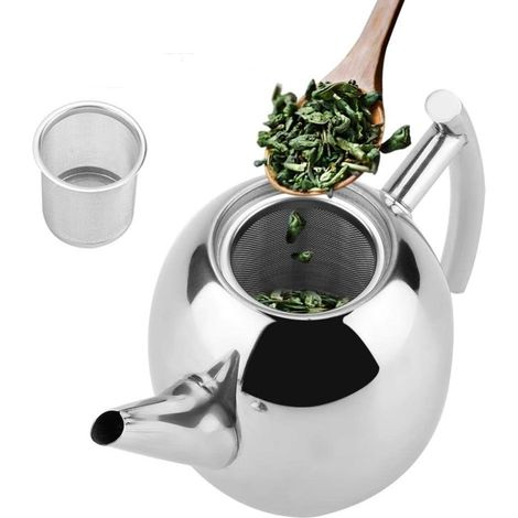 Théière en acier inoxydable, théière avec infuseur amovible pour faire du thé, infuser ou filtrer le café, en acier inoxydable, (15L) 1 pc (1/4)