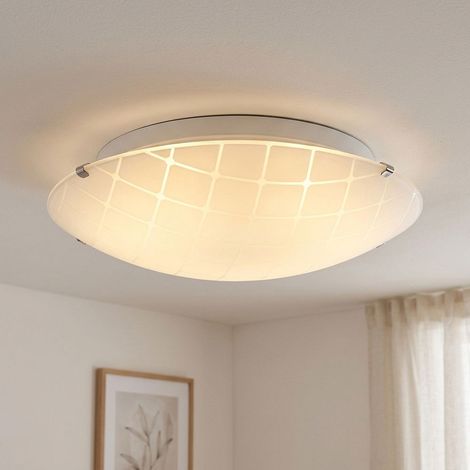 Plafoniera plafoniera soggiorno luce sala da pranzo lampada soggiorno cromo vetro opale, LED 12W 900Lm bianco neutro, DxH 30x10cm (1/5)