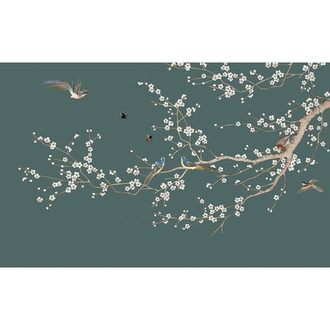Papier peint panoramique - Fleurs Oiseaux - 130 cm x 81 cm (1/2)