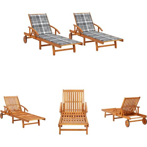 Gartenmöbel - vidaXL Sonnenliegen 2 Stk. mit Auflagen Massivholz Akazie - Terrassenmöbel (1/5)