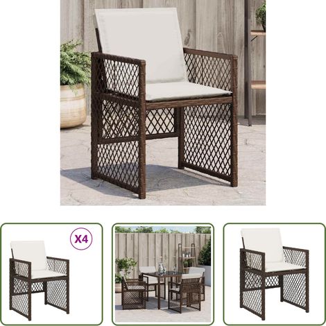 Chaise de jardin marron -  Chaises de jardin avec coussins lot de 4 marron résine tressée (1/5)
