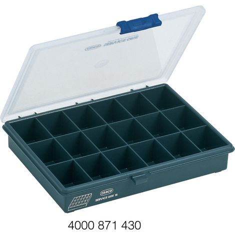 Scatola assortimenti B240xT195xH43mm 18 scomparti blu scuro trasparente