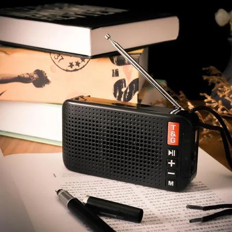 (Noir) Radio FM solaire avec lampe torche et enceinte Bluetooth portable (1/5)