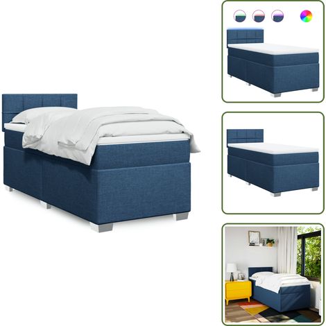 Sommier à lattes de lit avec matelas Bleu 90x190 cm Tissu - Lit Plateforme - Lit Double - Lit Design - Lit Moderne - Matelas À Ressorts Ensachés (1/5)
