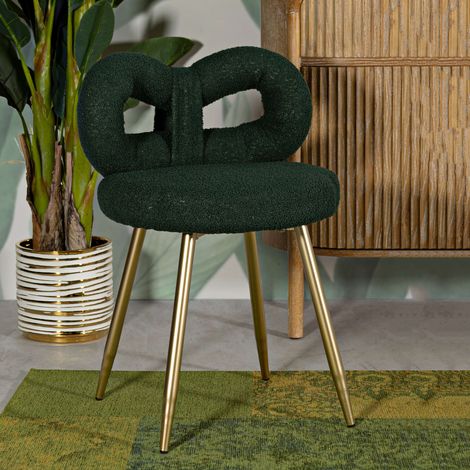 Sedia Rishik, una Sedia, Seduta in Tessuto Effetto Bouclè, Imbottito, Verde (1/5)