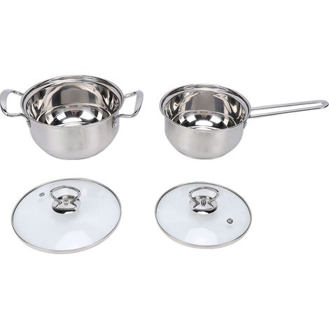 Ensemble de casseroles en acier inoxydable comprenant une casserole à lait et une marmite à soupe à double poignée avec couvercles, facile à nettoyer pour la cuisine. (1/5)
