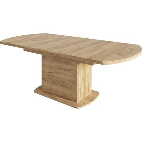 Mesa de comedor ovalada extensible 140/200 x 80 x 75 cm con almacenamiento color roble (1/5)