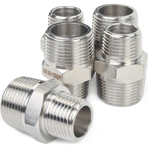 Barre Production 3/4 pouce x 1/2 pouce Mâle BSPT Hex Nipple Réduire Raccord en Acier Inoxydable 316 de Tuyau (paquet de 5) (1/4)