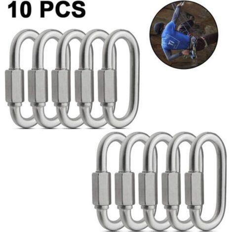 Lot de 10 mousquetons ovales filetés en acier inoxydable : à dégagement rapide, utilisables comme verrous de chaîne de remorquage ou connecteurs de corde (1/4)
