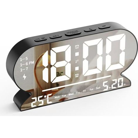 Réveil rechargeable par USB, noir, 16,4 x 2,6 x 8,9 cm (1/5)