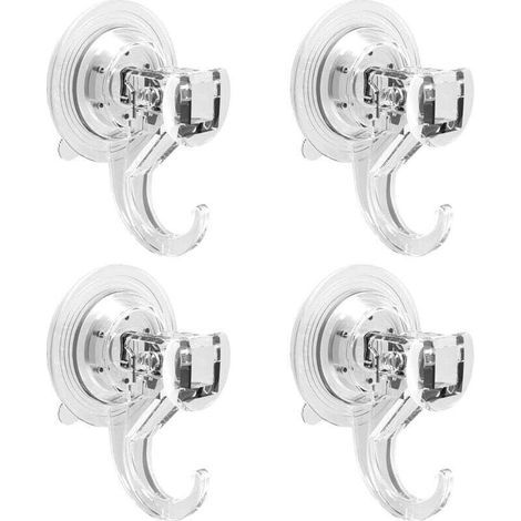 4er-Set Saugnäpfe mit Haken für Zuhause, Bad, Dusche, Küche, Glas, Duschvorhanghaken für Fliesen, Duschkabinentür, 2 kg, transparent (1/4)