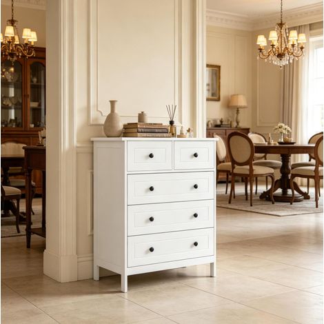 Cassettiera 74x40x91 cm in MDF bianco con 5 cassetti FloraGrace (1/5)