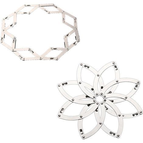 Set aus 2 faltbaren, dreibeinigen Topfdeckeln, ausziehbarer Topfdeckel aus Metall, hitzebeständiger Untersetzer für den Küchentisch. (1/5)