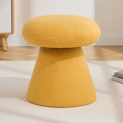 Tabouret pivotant moderne 066, forme champignon, tissu à motifs d'oursons, rotation 360°, petit tabouret coiffeuse adulte enfant, jaune (1/5)