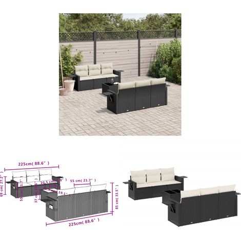 Salon de jardin 7 pcs avec coussins noir résine tressée - Ensemble Salon De Jardin - Meuble Extérieur - Jardin Design - Mobilier De Jardin - Chaise Lounge - Home & Living (1/3)