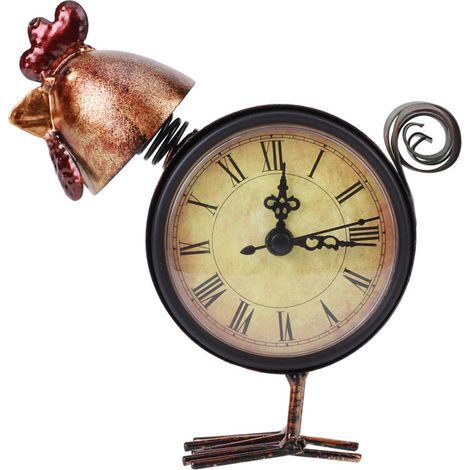 Jeffergarden Horloge en fer en forme de poulet, Style rétro européen, horloge de Table de bureau, ornement de maison, cadeaux artisanaux