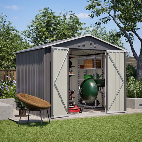 Abri de jardin en métal 4,12 m² - Serrure - Portes à Charnières - Cadre de Plancher Inclus - Rangement vélos et outils - 240x180x191cm