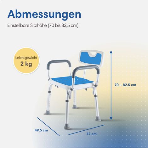 Duschstuhl mit Abnehmbarer Rückenlehne und Armlehne - rutschfest - höhenverstellbar - Duschstuhl für senioren (1/4)
