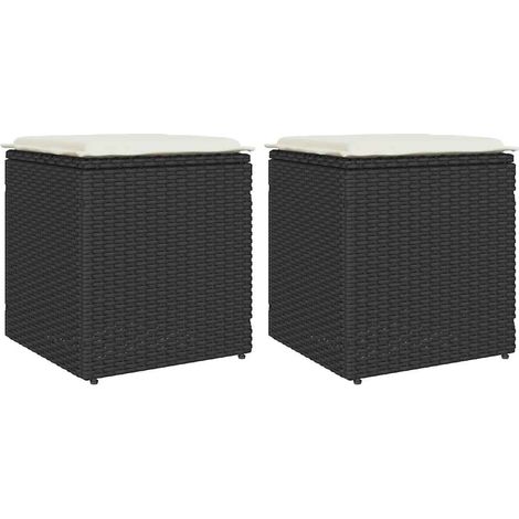 Tabourets jardin coussins 2 pcs noir 40x40x43 cm résine tressée vidaXL