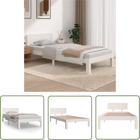 The Living Store Cadre de lit sans matelas blanc bois de pin massif 90x200 cm - Cadre De Lit - Lit Double - Lit En Bois - Lit Blanc - Chambre À Coucher (1/5)