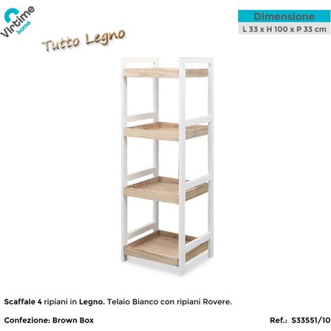 Scaffale in Legno Multiuso 4 Ripiani Bianco Rovere 33 x 100 x 33 cm (1/2)