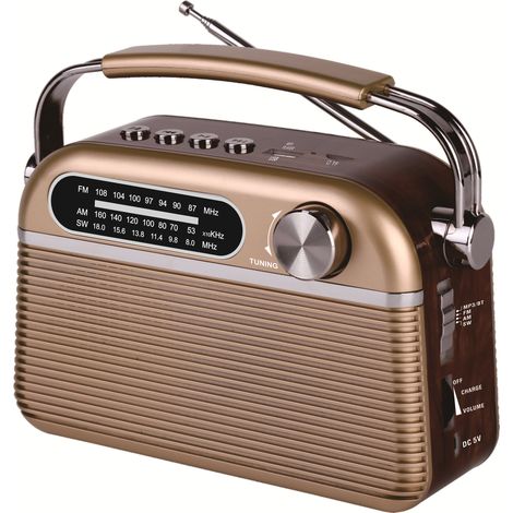 Radio vintage a onde lunghe effetto legno, AM/FM/SW, lettore di schede USB/Micro SD, spina di rete o batteria (non inclusa) (1/2)