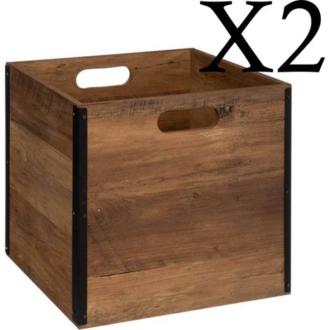 Lot de 2 boites de rangement en MDF - Longueur 31 x Profondeur 31 x Hauteur 31 cm -PEGANE-