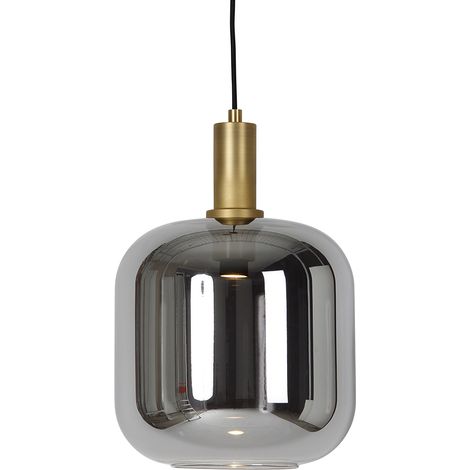 Hängelampe schwarz mit Gold und Rauchglas inkl. PUCC - Zuzanna