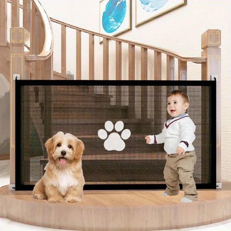 Barrière de Sécurité pour Chien Chat Grille de Protection Portable Maille Pliable Clôture pour Animaux de Compagnie Bébé Escalier Porte 180x78cm (1/5)