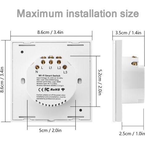 Commutateur WiFi APP commande vocale tactile 2 gangs de lumière avec fonction de partage de compte à rebours pour la maison (1/5)