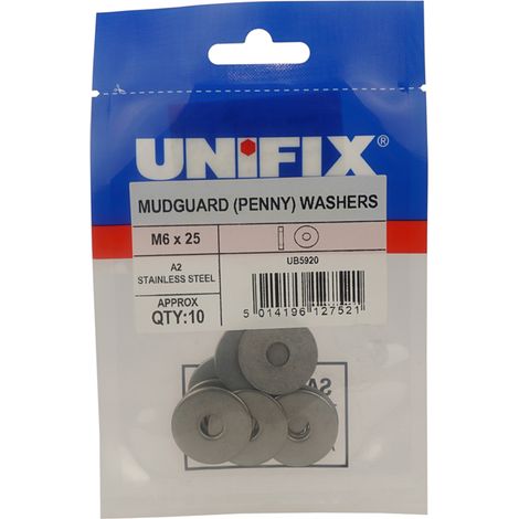 Unifix A2-304 Mudguard Washers M10 x 25 x 1.5 - Box of 50